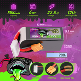 2×Ovonic Rebel 2.0 120C 6S 1300mAh Lipo Battery LiHV 22.8V Pack with XT60 Plug for 5 to 6 inch FPV Drone
